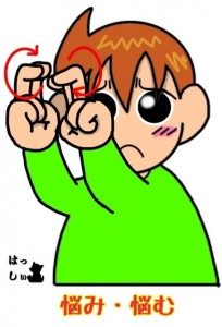悩むの手話